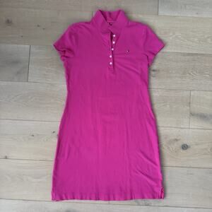 Tommy Hilfiger 90s Y2K Pink Preppy Cotton Mesh Polo Dress size Medium Academia